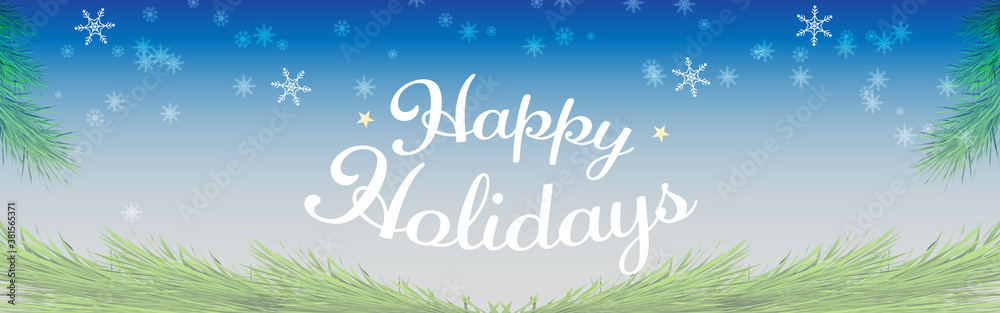 Happy holidays season greeting card white text word with snow blue Background banner isolated vector brush Happy holidays season greeting card white text word with snow blue Background banner isolated vector brush