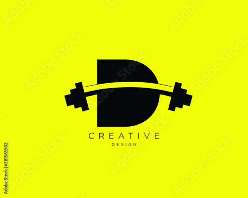 Letter D Logo With barbell | Fitness Gym logo | Vector logo design