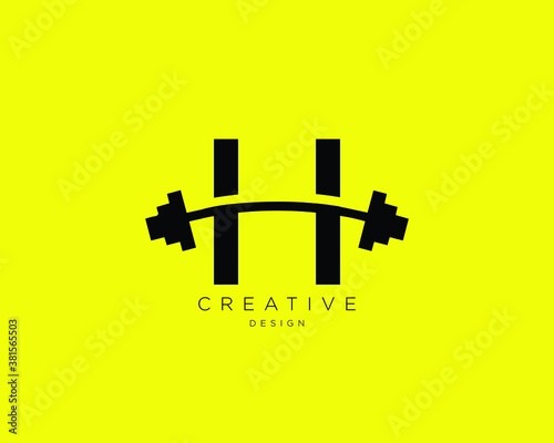 Letter H Logo With barbell | Fitness Gym logo | Vector logo design