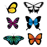 Colorful Butterfly Set Vector Illustration with Gradient Color.