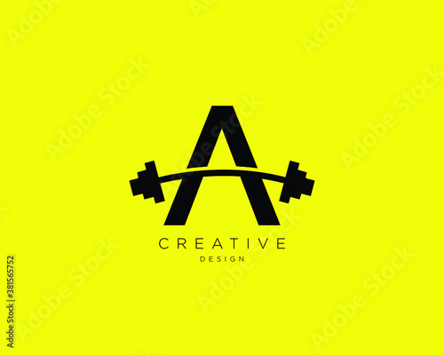 Letter A Logo With barbell | Fitness Gym logo | Vector logo design