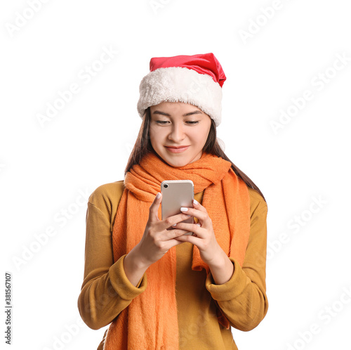 Happy young woman in Santa ...