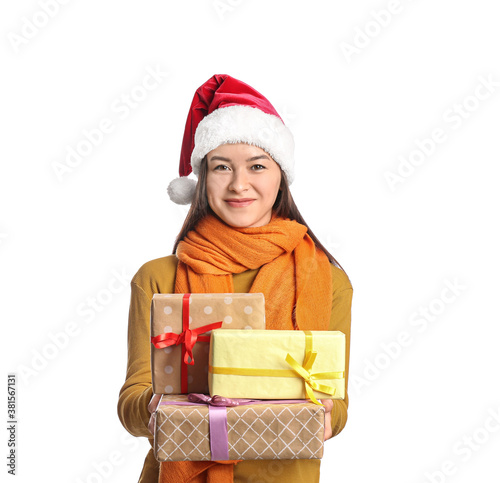 Happy young woman in Santa ...