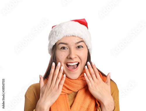 Excited young woman in Sant...