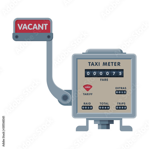 Retro Taximeter Device, Calculating Equipment for Taxi Car, Measurement Appliance Vector Illustration on White Background