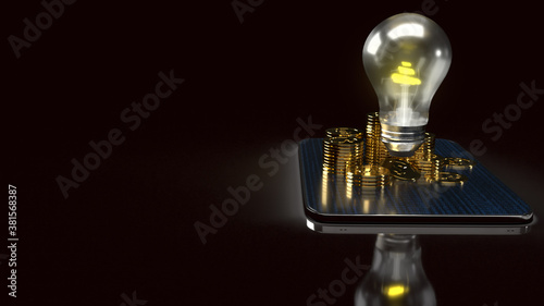 light bulb and gold coins on tablet for idea or business content 3d rendering..