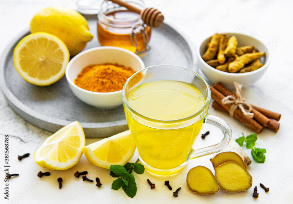 Energy tonic drink with turmeric, ginger, lemon and honey