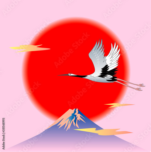 鶴と初日と富士