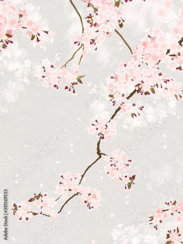 Asian-style background depicting spring cherry blossoms