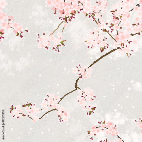 Asian-style background depicting spring cherry blossoms
