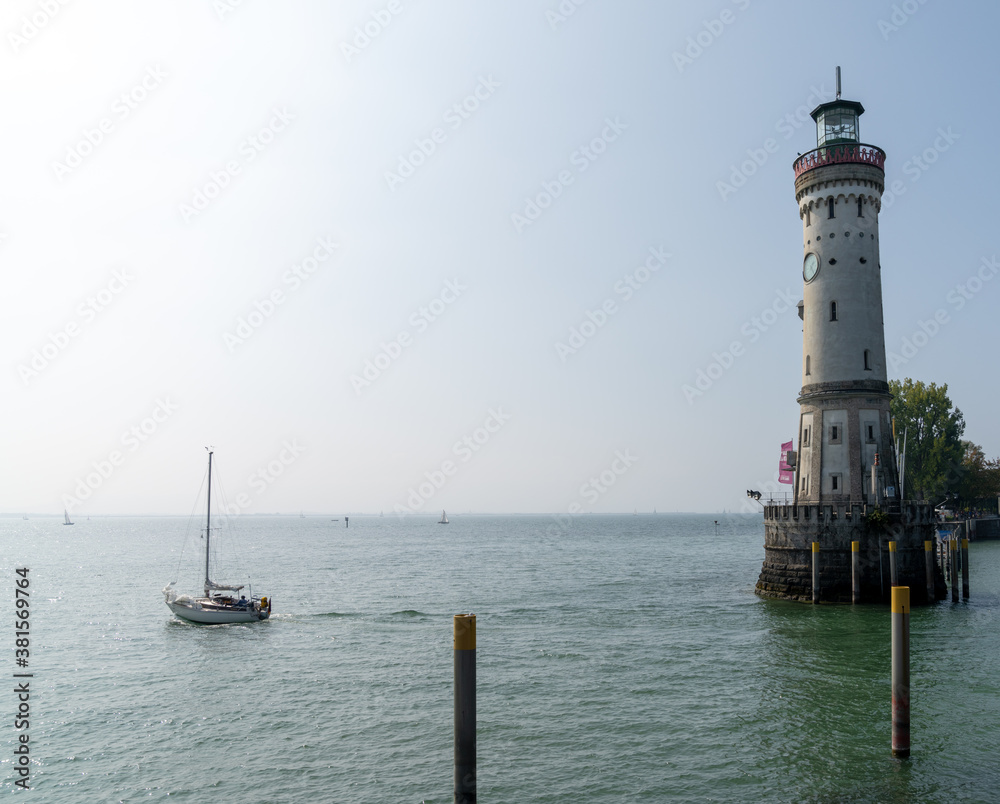 sailboat leaving the harbor at Lindau Island on Lake Constance