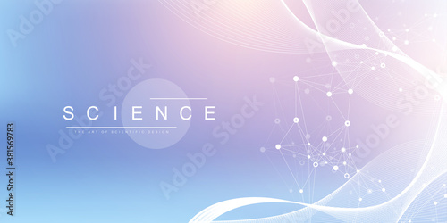 Big Genomic Data Visualization. DNA helix, DNA strand, DNA Test. CRISPR CAS9 - Genetic engineering. Molecule or atom, neurons. Abstract structure for Science or medical background, banner. Wave flow.