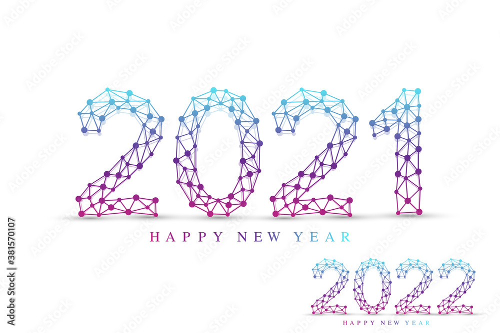 Text design Christmas and Happy new year 2021, 2022 . Graphic background communication 2021 and 2022. Connected lines with dots. Design element for presentations, flyers, posters, vector illustration. Text design Christmas and Happy new year 2021, 2022 . Graphic background communication 2021 and 2022. Connected lines with dots. Design element for presentations, flyers, posters, vector illustration.