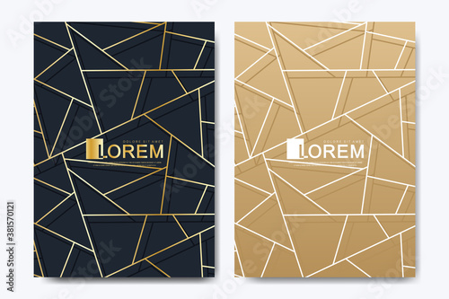 Modern vector template for brochure, leaflet, flyer, advert, cover, magazine or annual report in the A4 size. Golden company style for brandbook and guideline. Art deco style.