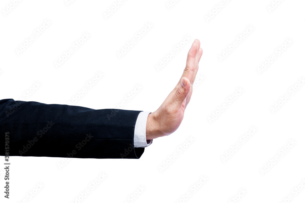 Businessman showing stop gesture with his hand Businessman showing stop gesture with his hand