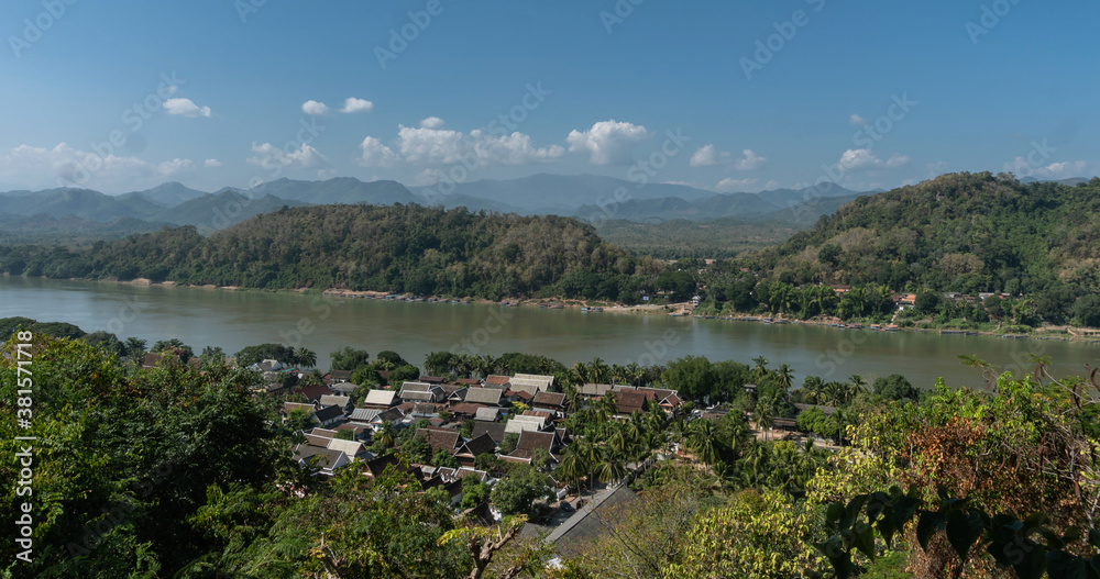Viewpoint and landscape in Luang Prabang Laos, Top view of Luang Prabang city before sunset is so beautiful.
