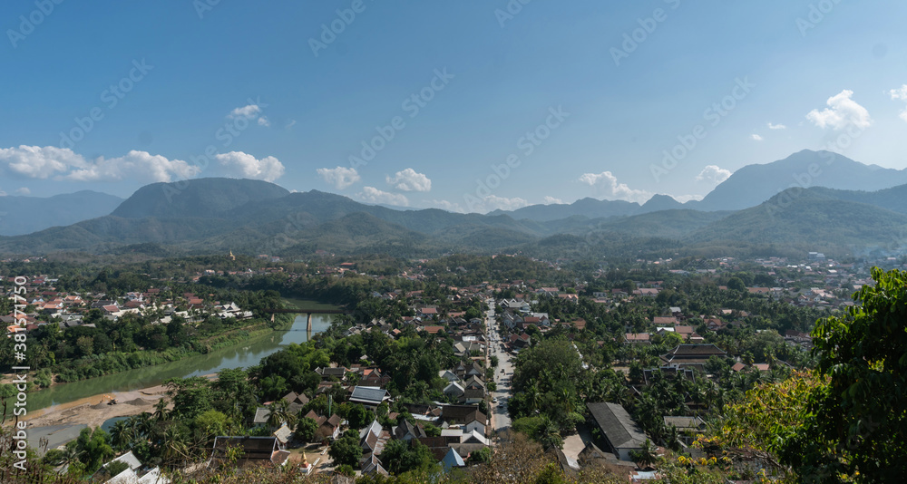 Viewpoint and landscape in Luang Prabang Laos, Top view of Luang Prabang city before sunset is so beautiful.
