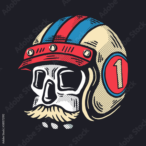 Skull Wearing Helmet Illustration