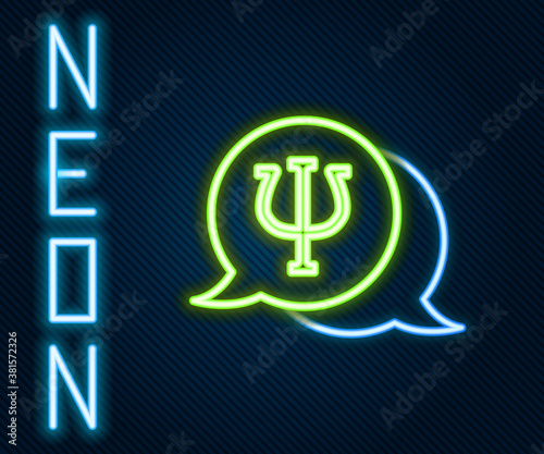 Glowing neon line Psychology icon isolated on black background. Psi symbol. Mental health concept, psychoanalysis analysis and psychotherapy. Colorful outline concept. Vector.