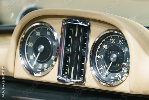 Closeup of heritage cars from Mercedes Benz and