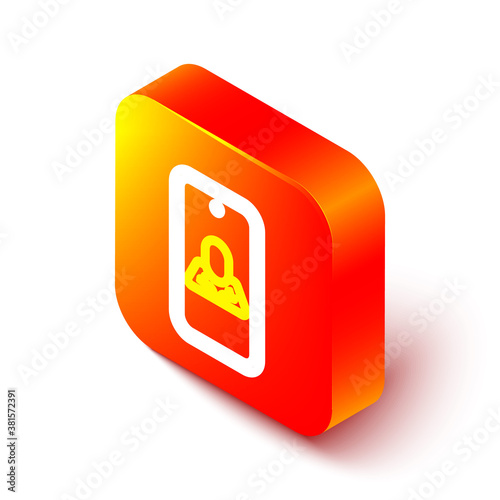 Isometric line Online psychological counseling distance icon isolated on white background. Psychotherapy, psychological help, psychiatrist online consulting. Orange square button. Vector.