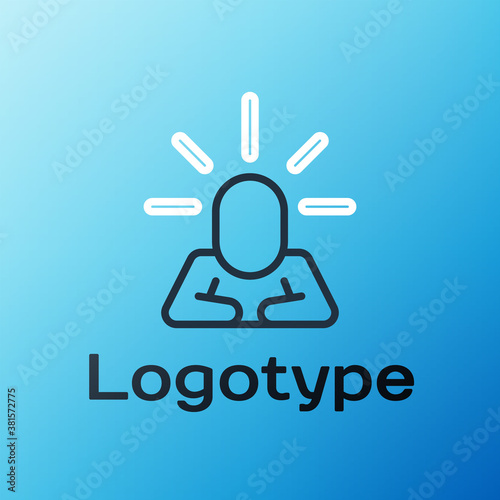Line Depression and frustration icon isolated on blue background. Man in depressive state of mind. Mental health problems. Colorful outline concept. Vector.