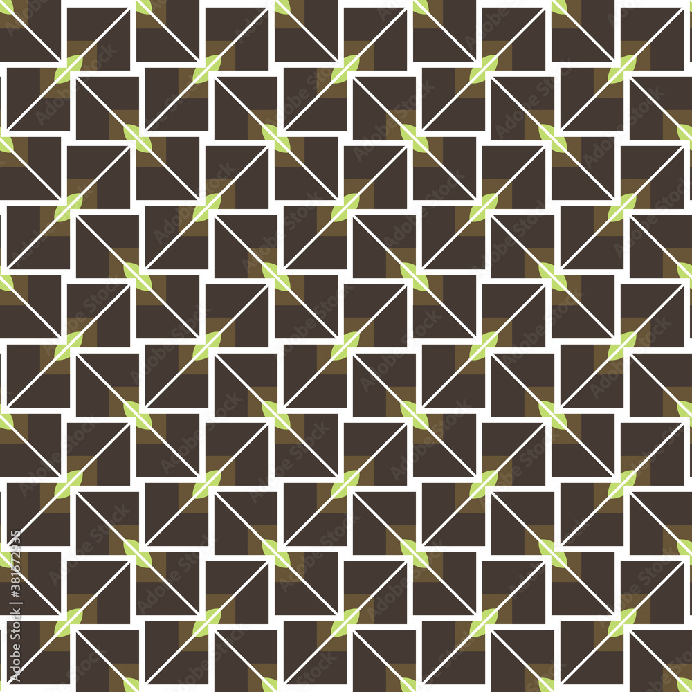 Vector seamless pattern texture background with geometric shapes, colored in brown, green, white colors.