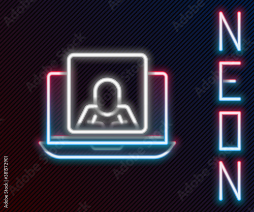 Glowing neon line Online psychological counseling distance icon isolated on black background. Psychotherapy, psychological help, psychiatrist online consulting. Colorful outline concept. Vector.