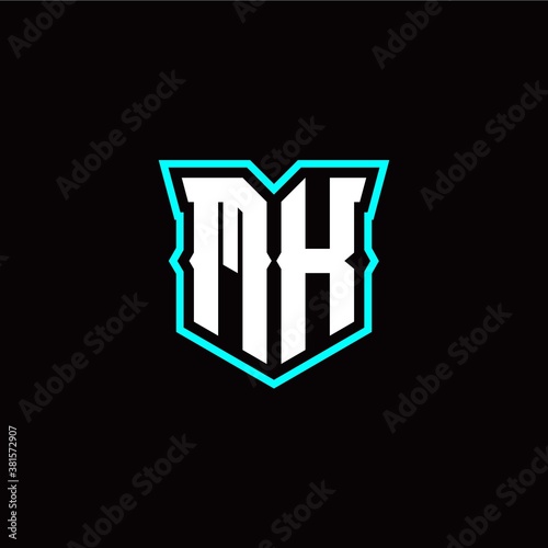 M K initial letter design with modern shield style