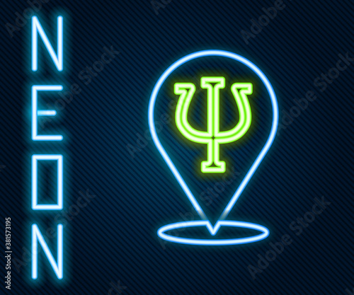 Glowing neon line Psychology icon isolated on black background. Psi symbol. Mental health concept, psychoanalysis analysis and psychotherapy. Colorful outline concept. Vector.