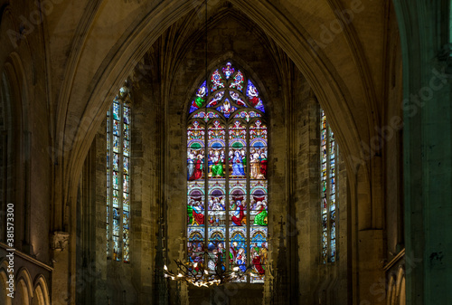  Stained glass window at the Collegiale church of Saint Emilion  France