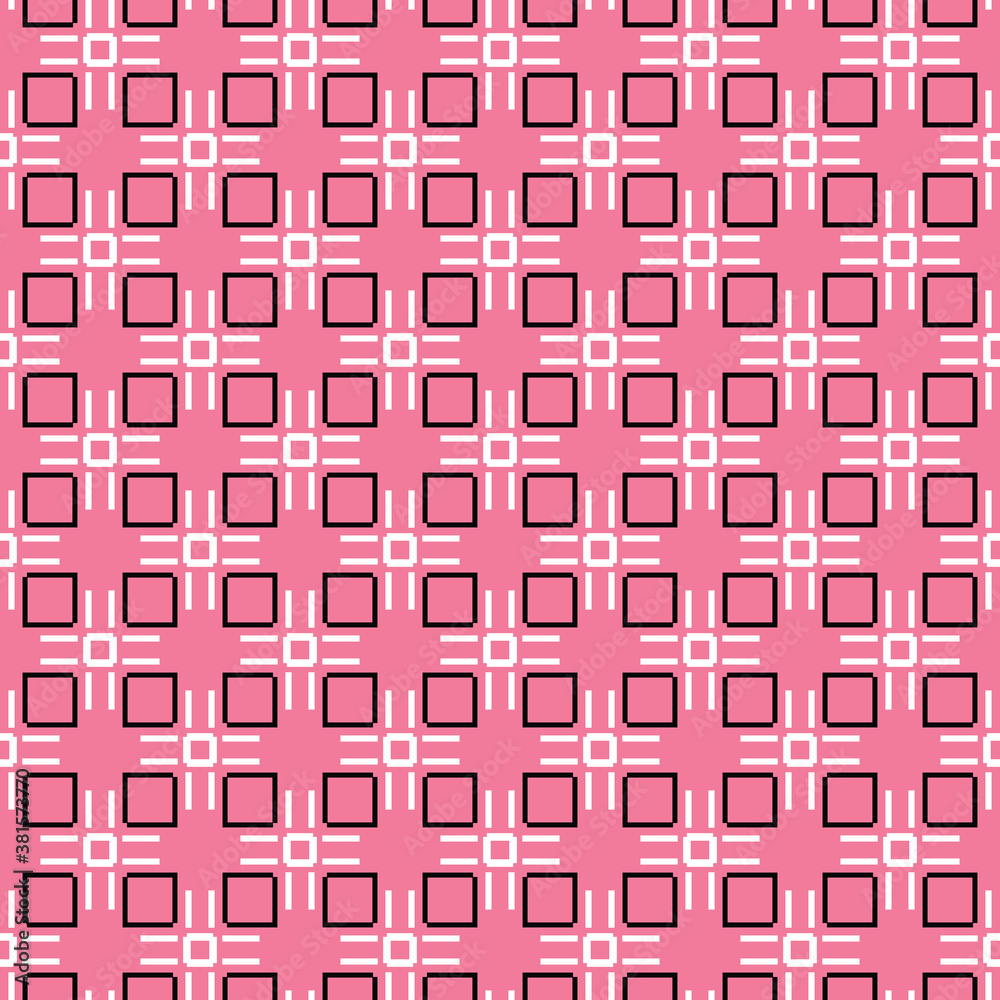 Vector seamless pattern texture background with geometric shapes, colored in pink, black, white colors.