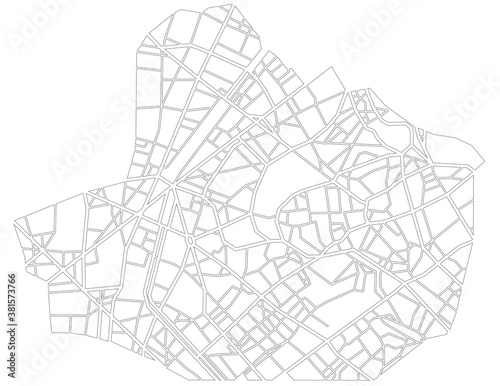 Abstract city navigation map with lines and streets. Vector black and white urban planning scheme. Illustration of plan street map, road graphic navigation.