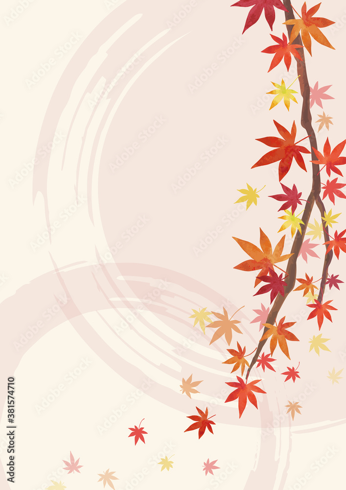 秋の背景素材 紅葉 もみじの枝 右に装飾 ベージュ背景 縦長 A3 比率 Stock Vector Adobe Stock