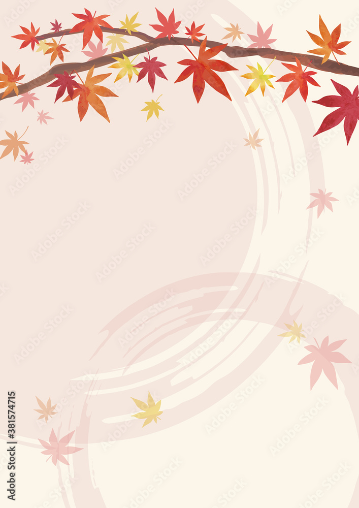 秋の背景素材 紅葉 もみじの枝 上部に装飾 ベージュ背景 縦長 A3 比率 Stock Vector Adobe Stock