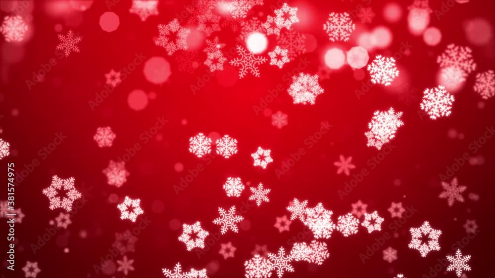 Particles Red snow snowflake winter glitter bokeh abstract background loop Animation. merry christmas, Holiday, winter, New Year, snowflake, snow, festive, snow flakes,