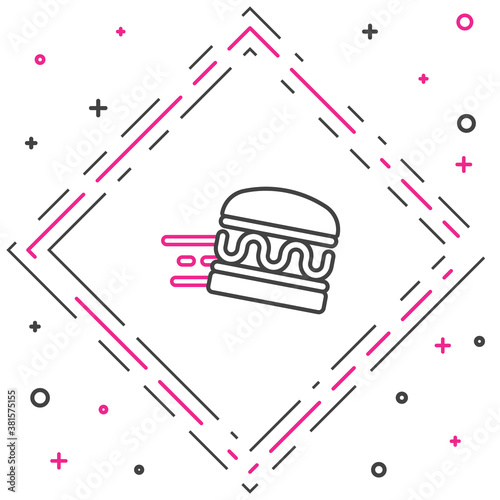 Line Online ordering and burger delivery icon isolated on white background. Colorful outline concept. Vector.