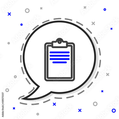 Line Clipboard with checklist icon isolated on white background. Control list symbol. Survey poll or questionnaire feedback form. Colorful outline concept. Vector.