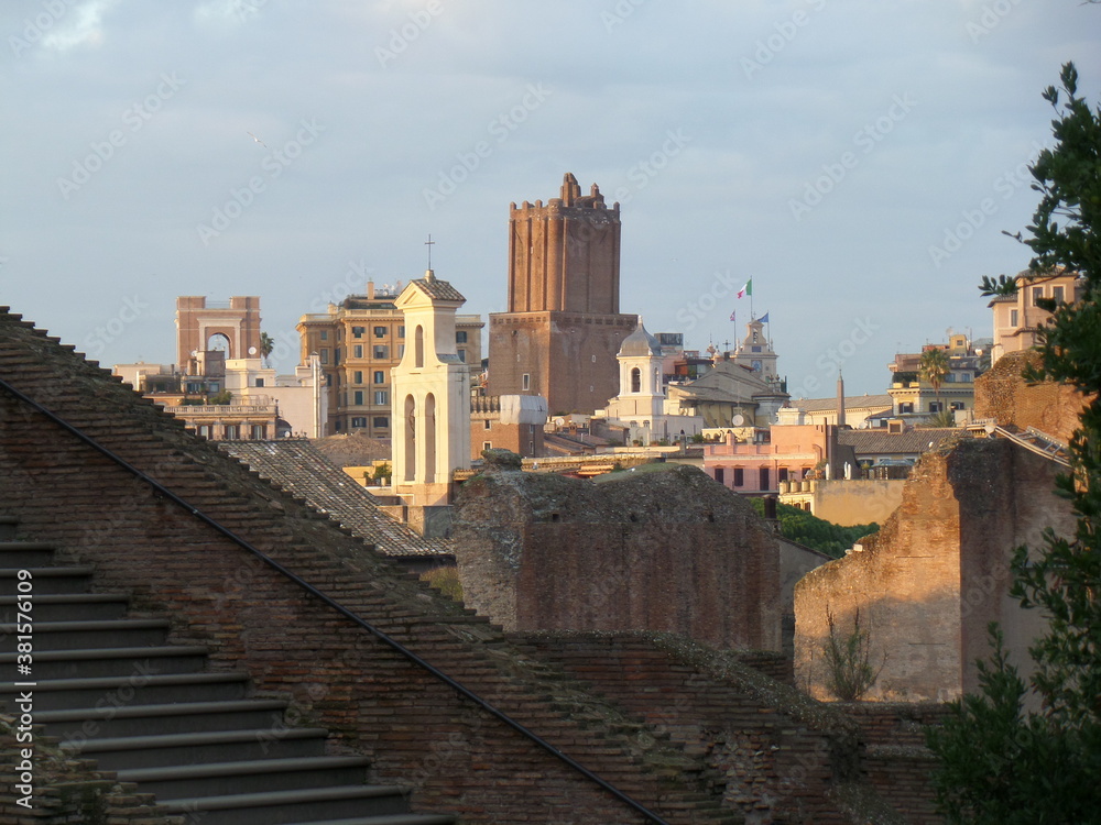 View of Rome and the stairs in the Roman forum