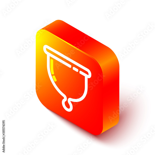 Isometric line Menstrual cup icon isolated on white background. Feminine hygiene. Protection for woman in critical days. Orange square button. Vector.