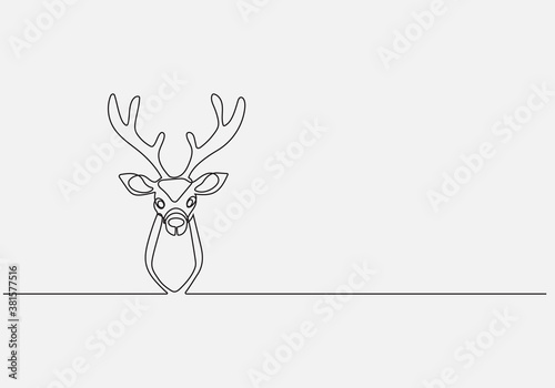 Continuous line vector illustration drawing of Reindeer, Concept of Christmas. Holiday, New year