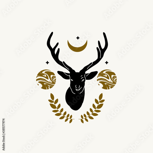 Vector hand drawn illustration of deer isolated. Creative artwork. Template for card, poster, banner, print for t-shirt, pin, badge, patch.