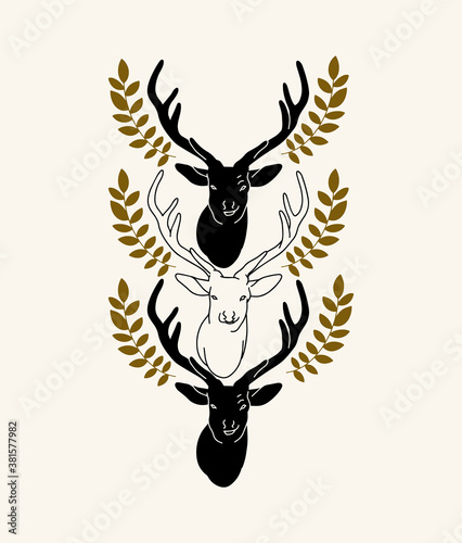 Vector hand drawn illustration of deer isolated. Creative artwork. Template for card, poster, banner, print for t-shirt, pin, badge, patch.