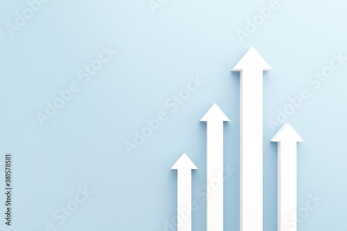 White arrow up to growth success, 3d render, progress way and forward achievement creative concept. photo