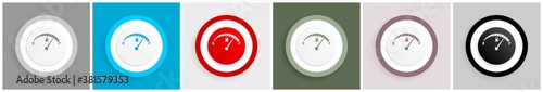 Fuel gauge, car petrol dashboard icon set, colorful flat design vector illustrations in 6 options for web design and mobile applications