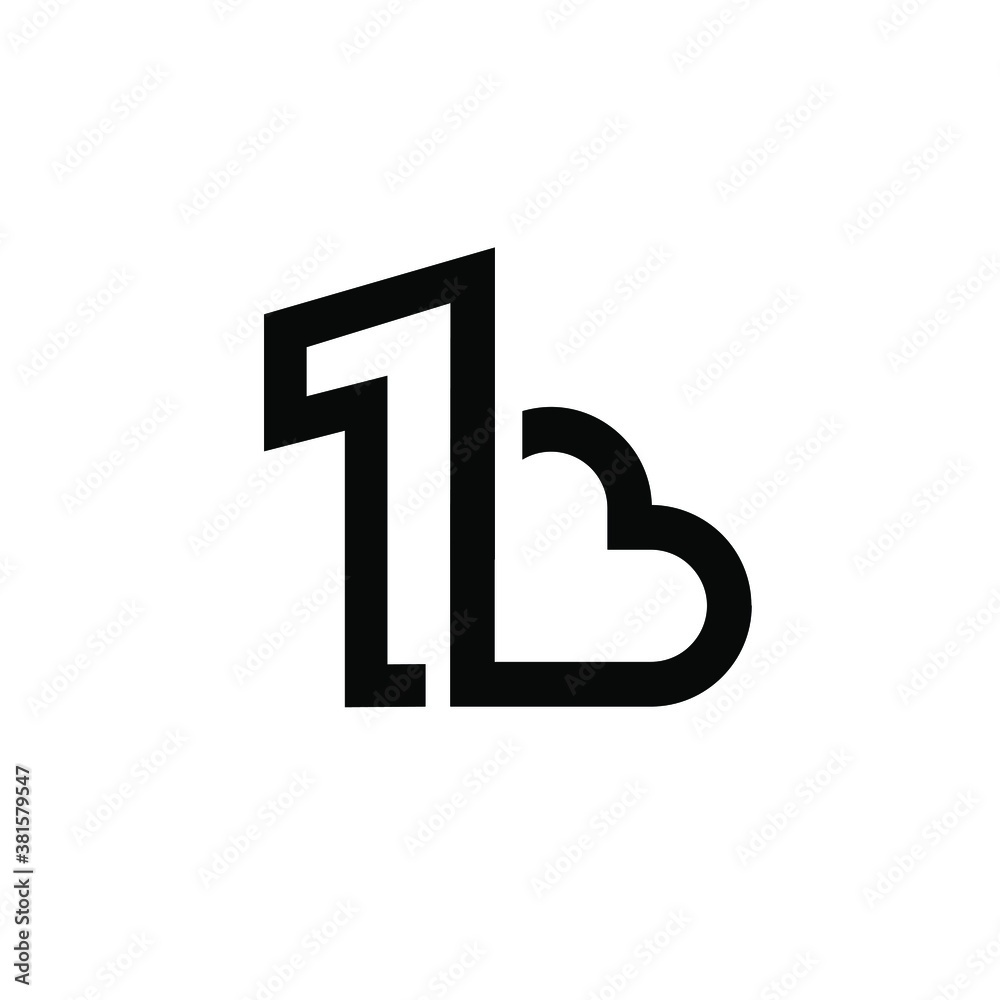 ONE heart letter logo black vector icon design isolated white background