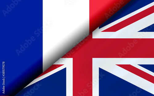 Flags of the French and UK divided diagonally