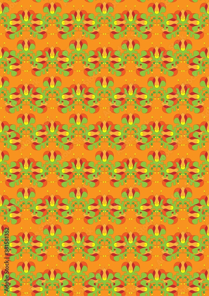 bright orange abstract cover. flowers on the lawn. children's fun print. bright orange abstract cover. flowers on the lawn. children's fun print.