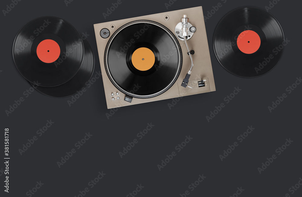 Obraz premium Vintage turntable with vinyl LP record. Top view