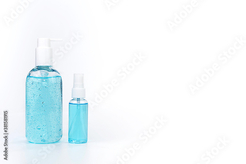 Alcohol gel and spray alcohol on white background